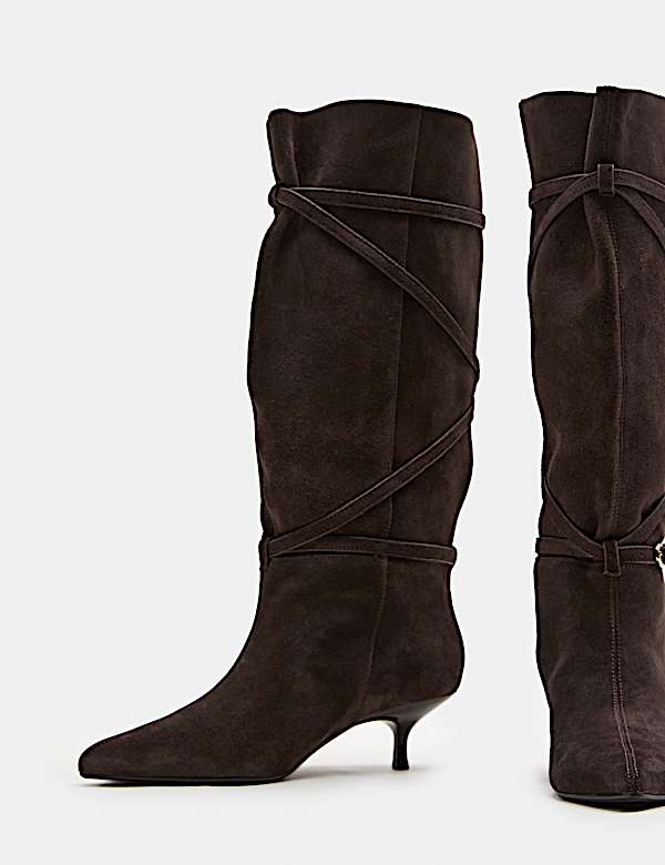 Suede Buckle Wrap Knee High Boots - UA