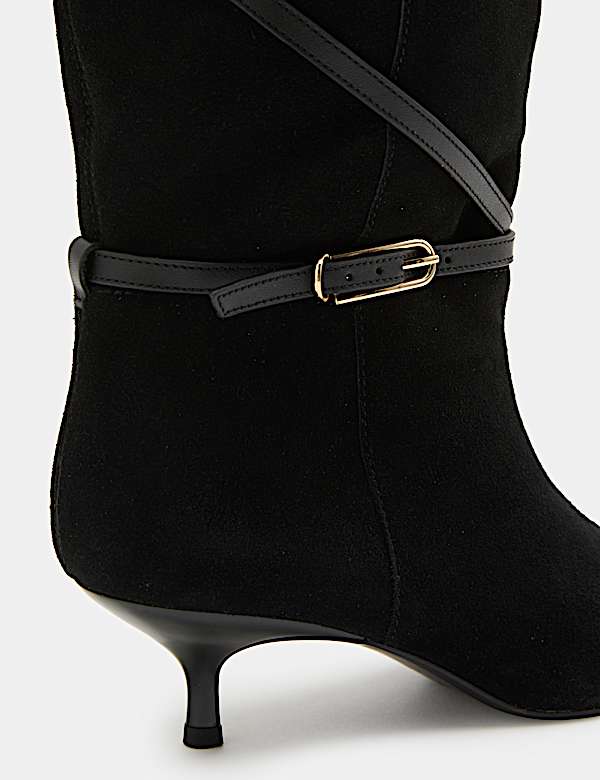 Suede Buckle Wrap Knee High Boots - BG