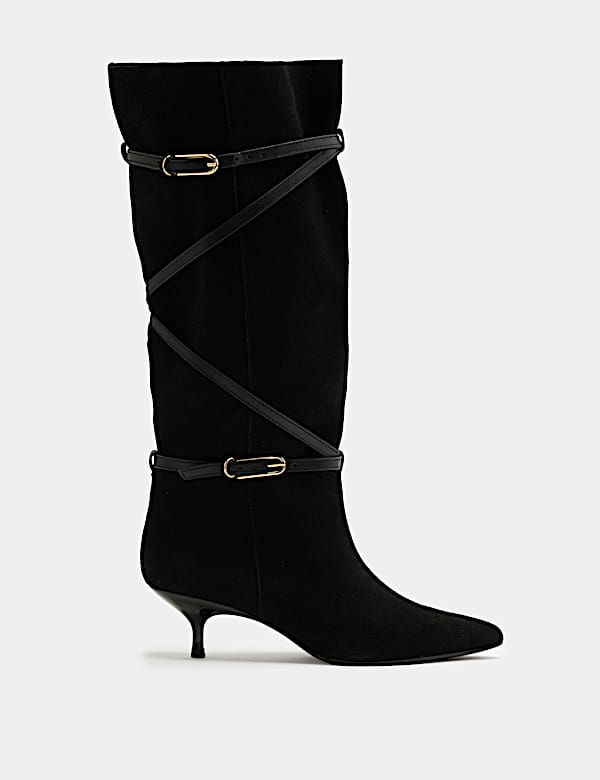 Suede Buckle Wrap Knee High Boots - BG