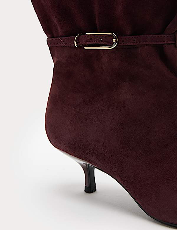 Suede Buckle Ruched Kitten Heel Ankle Boots - MX
