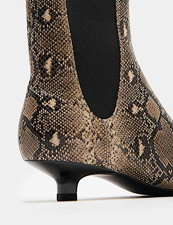 Chelsea Snake Print Kitten Heel Boots - BN