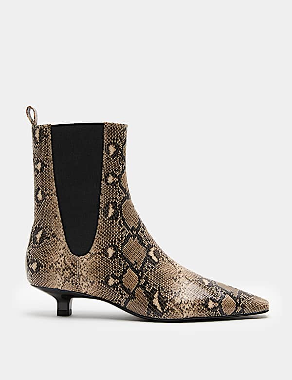 Chelsea Snake Print Kitten Heel Boots - BN