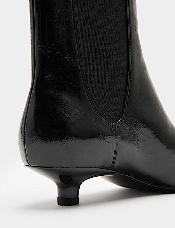 Patent Chelsea Kitten Heel Pointed Ankle Boots - BN