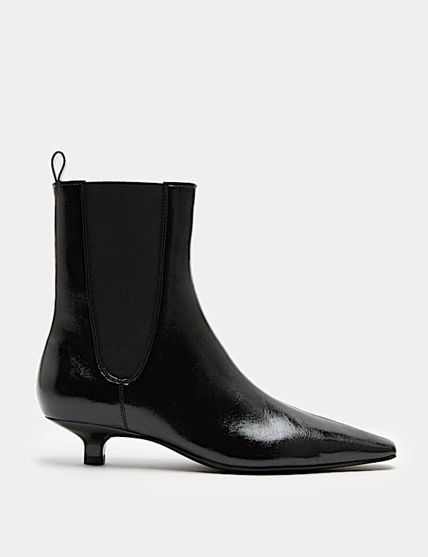 Patent Chelsea Kitten Heel Pointed Ankle Boots - BN