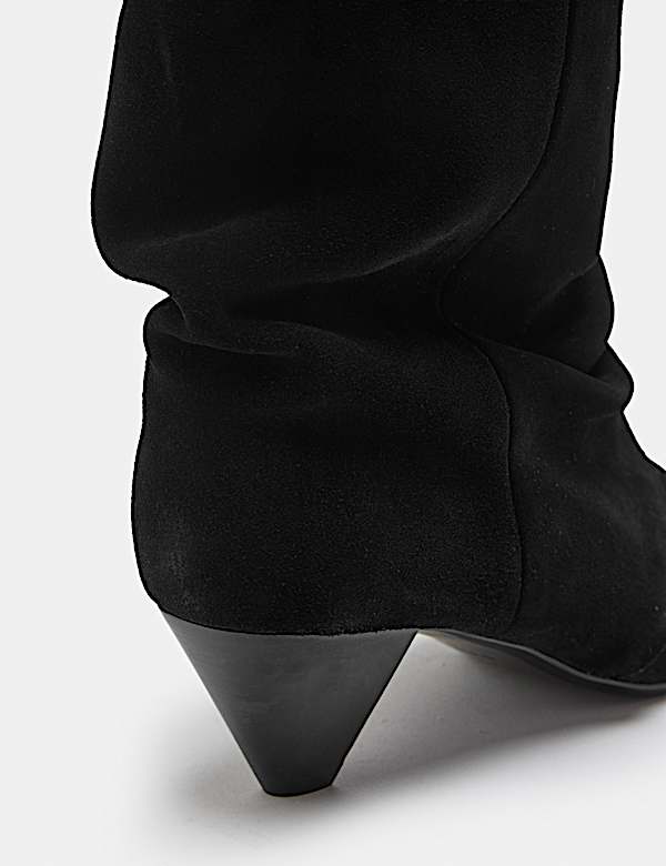 Suede Slouchy Kitten Heel Knee High Boots - IS