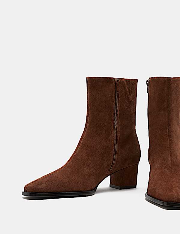 Suede Block Heel Chisel Toe Ankle Boots - MX