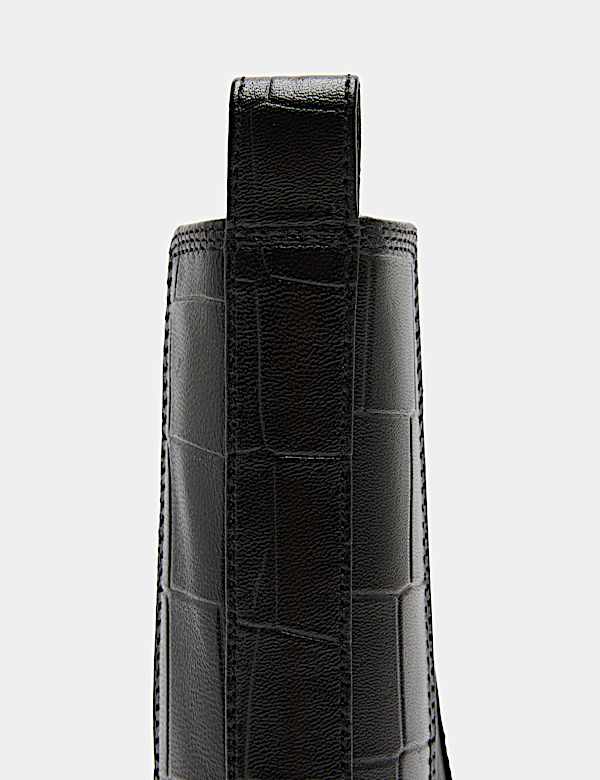 Leather Croc Chelsea Block Heel Ankle Boots - BG