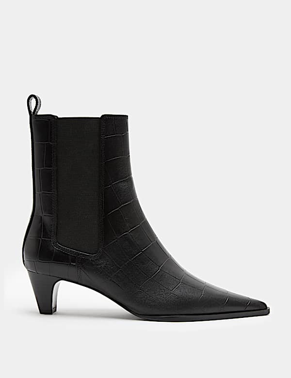 Leather Croc Chelsea Block Heel Ankle Boots - BG
