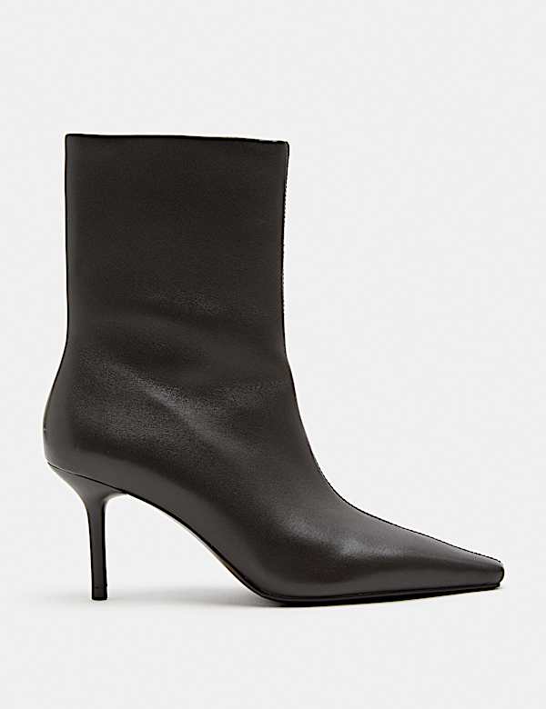 Leather Stiletto Heel Chisel Toe Ankle Boots - MX