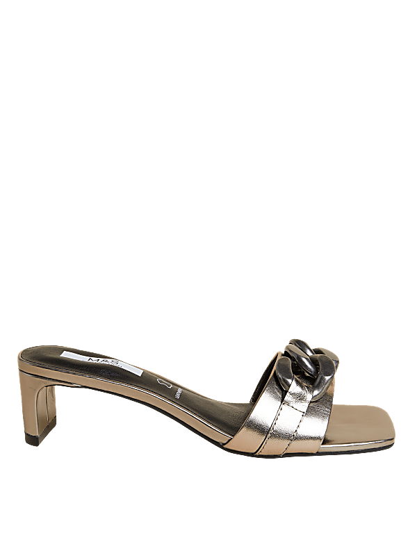 Leather Chain Detail Open Toe Mules
