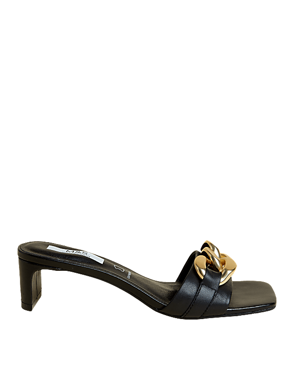 Leather Chain Detail Open Toe Mules