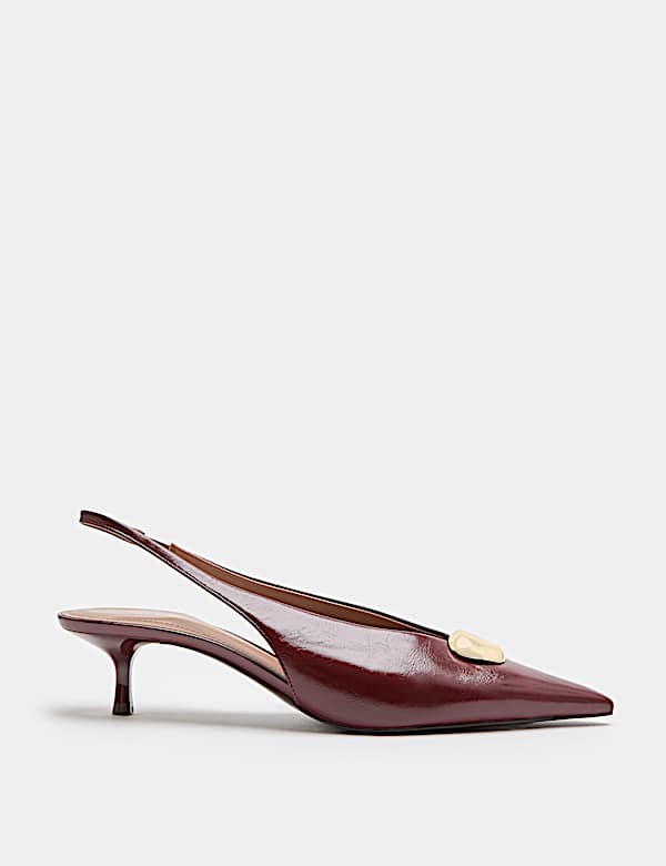 Hardware Trim Kitten Heel Slingback Shoes - US