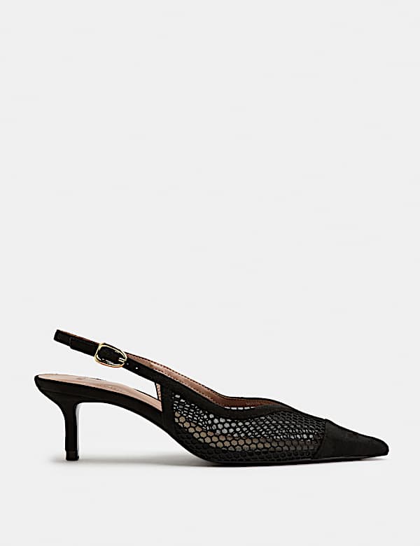 Mesh Kitten Heel Pointed Slingback Shoes - US