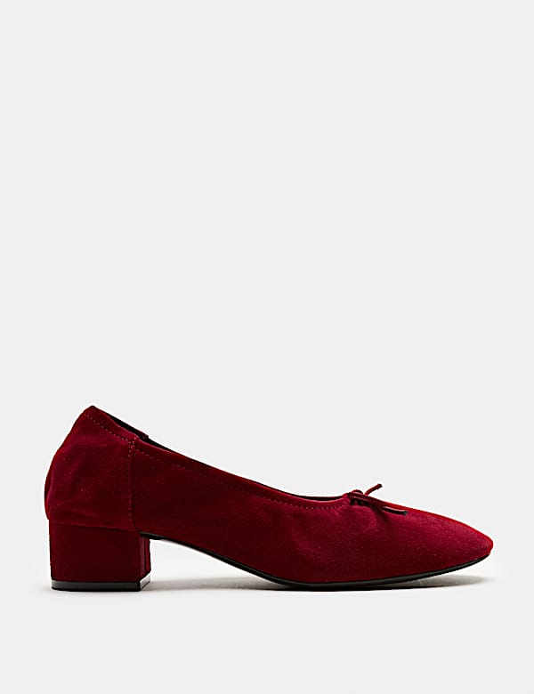 Suede Bow Block Heel Court Shoes - UA