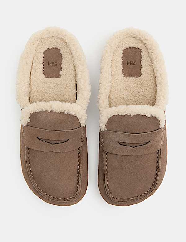 Suede Faux Fur Lined Round Toe Mule Slippers - NO