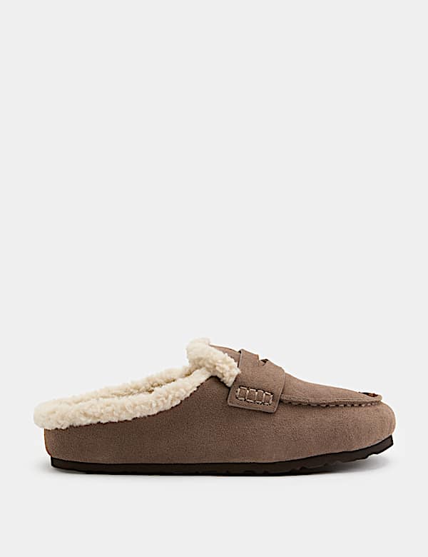 Suede Faux Fur Lined Round Toe Mule Slippers - NO