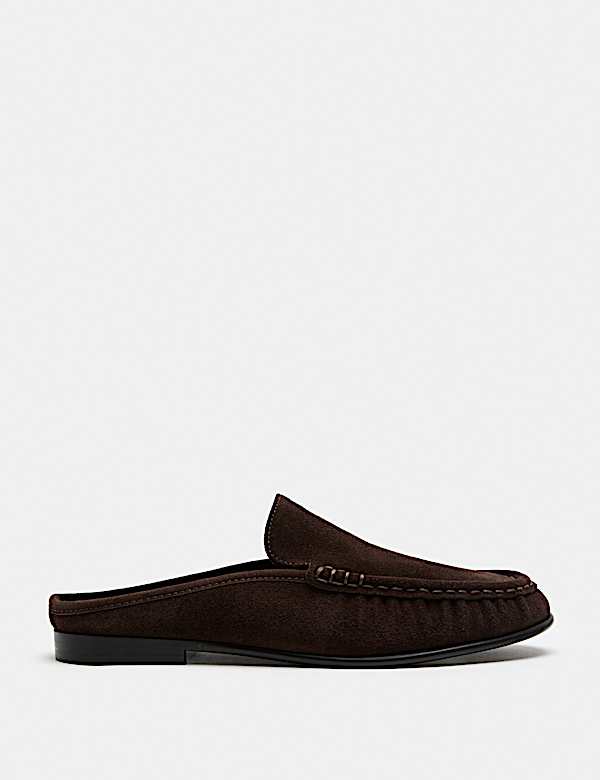 Suede Ruched Backless Flat Loafers - HR