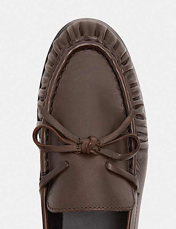 Leather Bow Slip On Loafers - AU