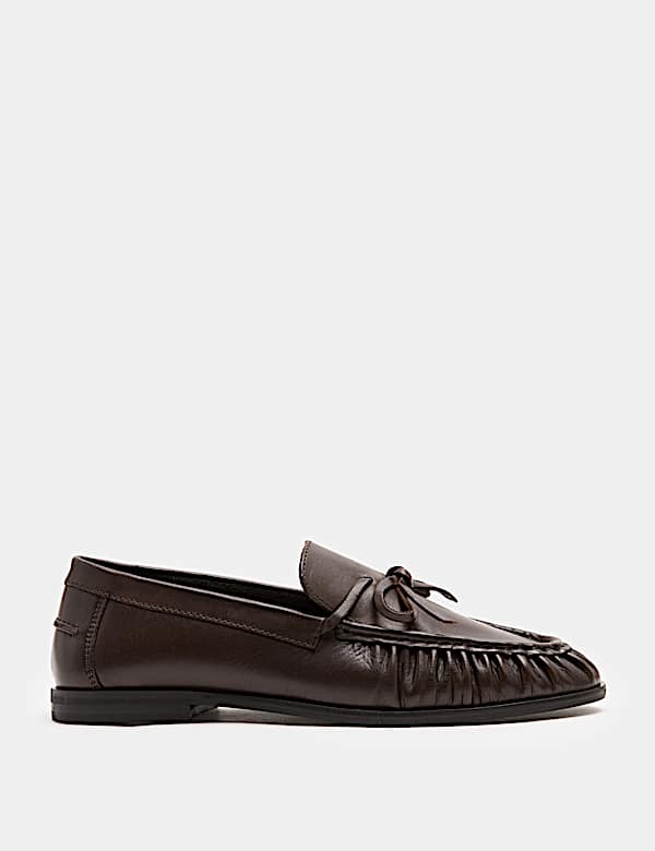 Leather Bow Slip On Loafers - AU