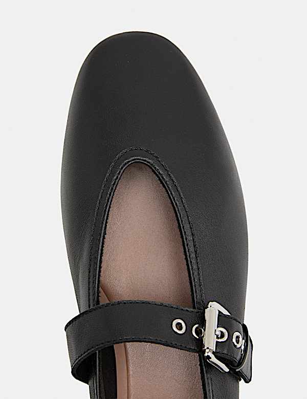 Leather Flat Round Toe Mary Jane Ballet Pumps - CA