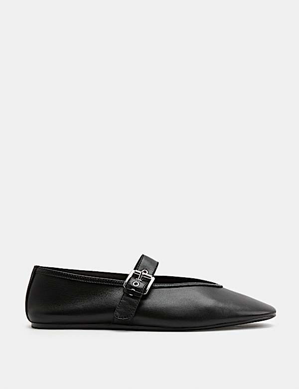 Leather Flat Round Toe Mary Jane Ballet Pumps - CA