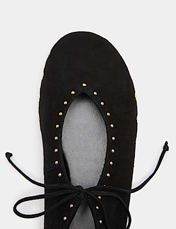 Suede Studded Tie Ballet Pumps - MV