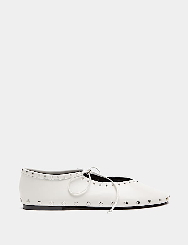 Leather Studded Tie Ballet Pumps - RO