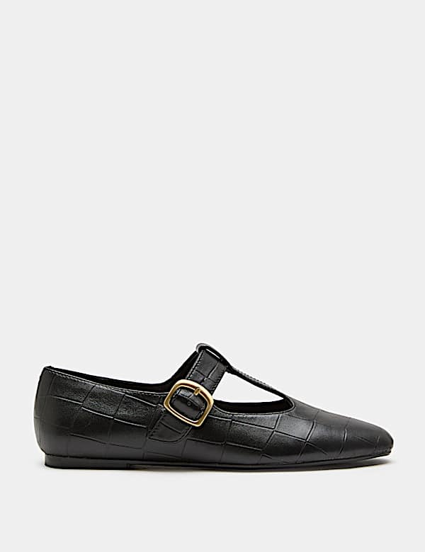 Ballerines Mary Jane plates en cuir crocodile &agrave; bride en T - CH