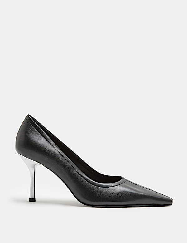 Leather Stiletto Heel Chisel Toe Court Shoes - MV