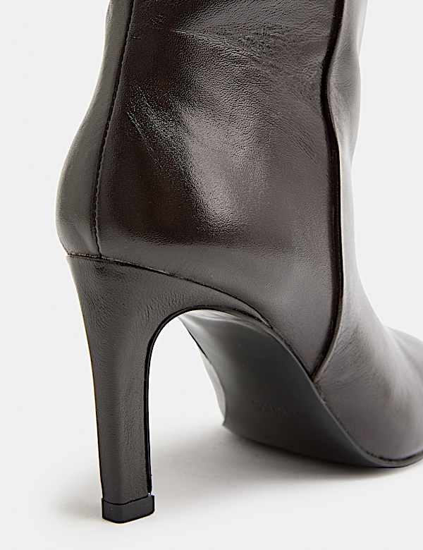 Leather Pull On Stiletto Heel Ankle Boots - NZ