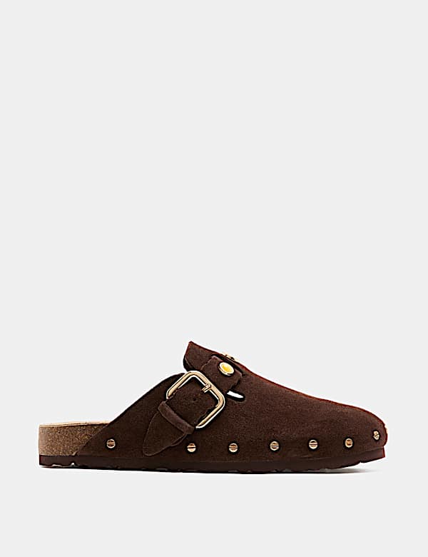 Suede Studded Flat Clogs - IT