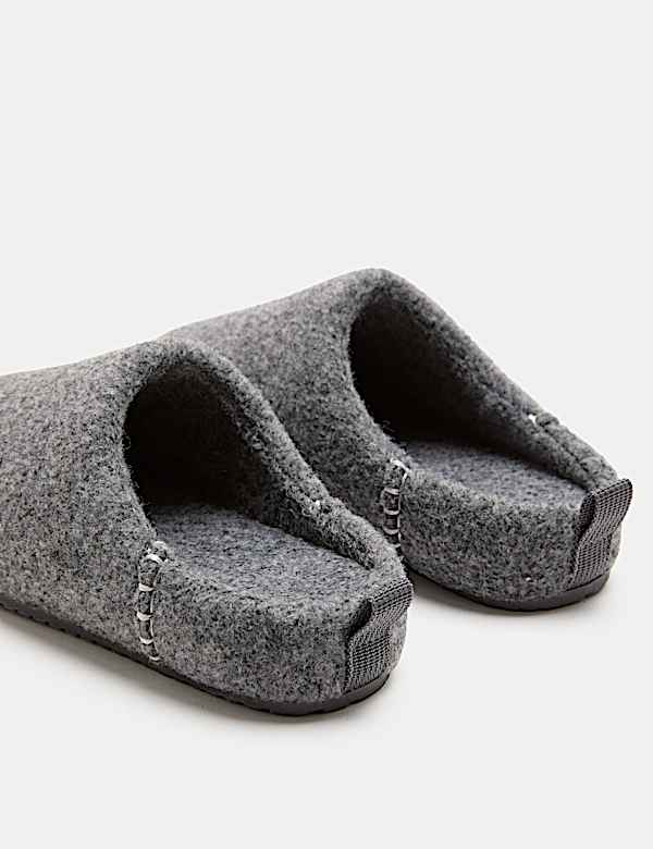 Pantoufles ules en feutrine avec patte arri&egrave;re - CH