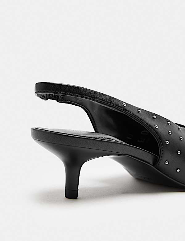 Pin Stud Kitten Heel Slingback Shoes - MV