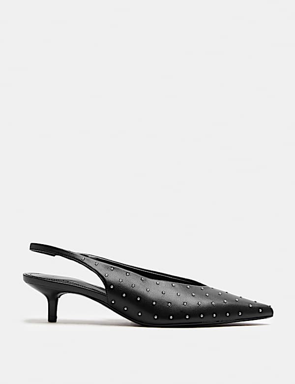 Pin Stud Kitten Heel Slingback Shoes - MV