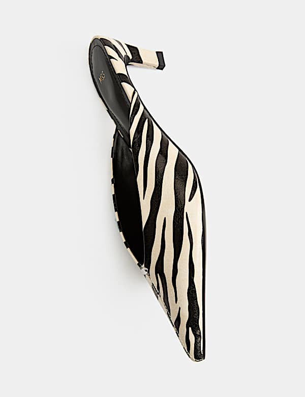 Zebra Print Kitten Heel Pointed Mules - AU