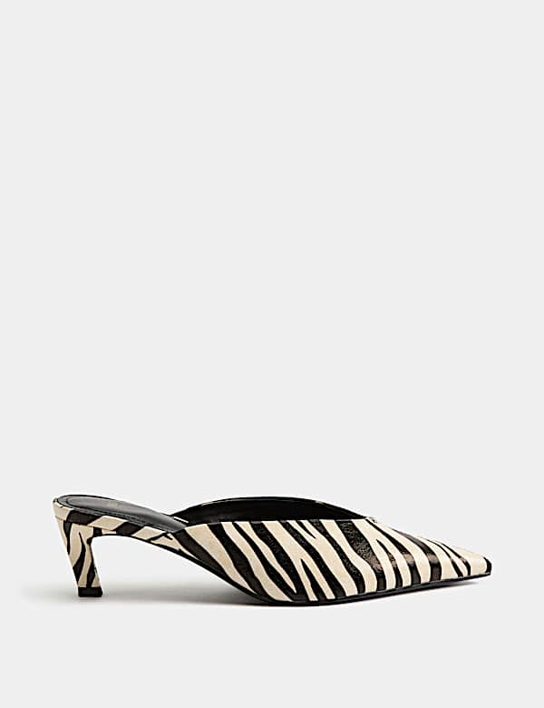 Zebra Print Kitten Heel Pointed Mules - AU