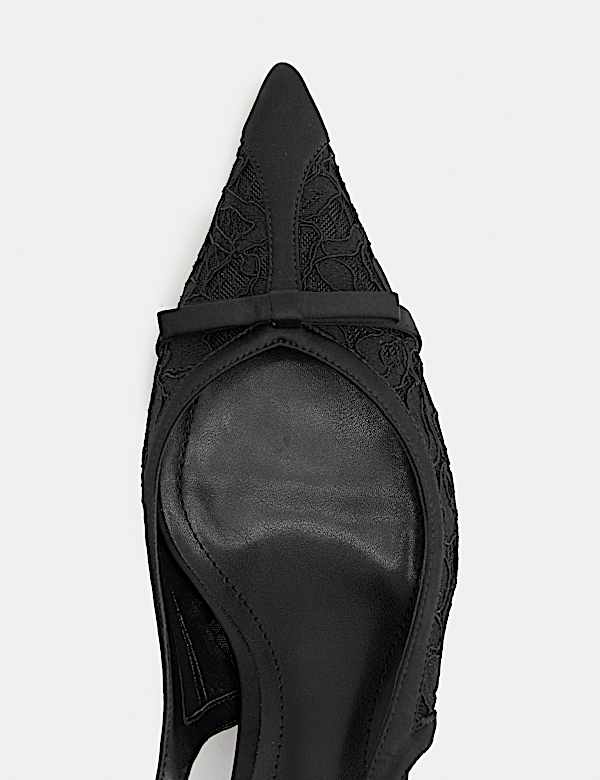 Lace Bow Kitten Heel Pointed Toe Slingback - CA