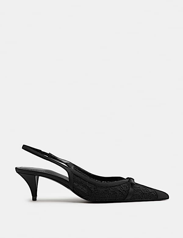 Lace Bow Kitten Heel Pointed Toe Slingback - CA