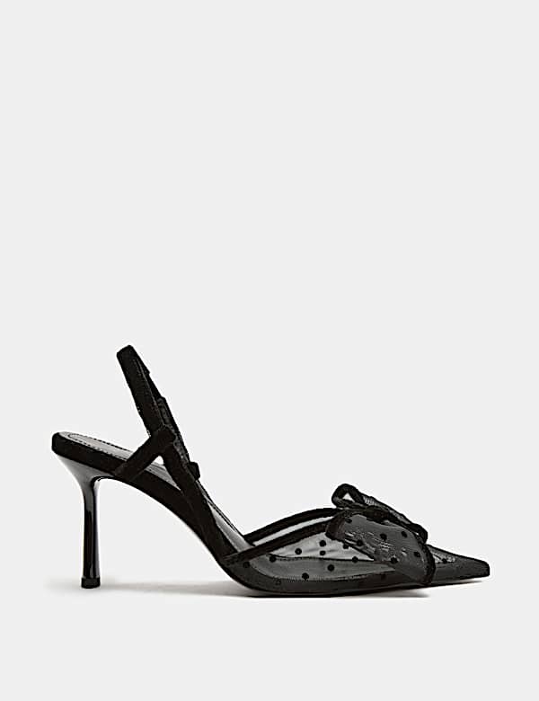 Polka Dot Mesh Stiletto Slingback Shoes - KG