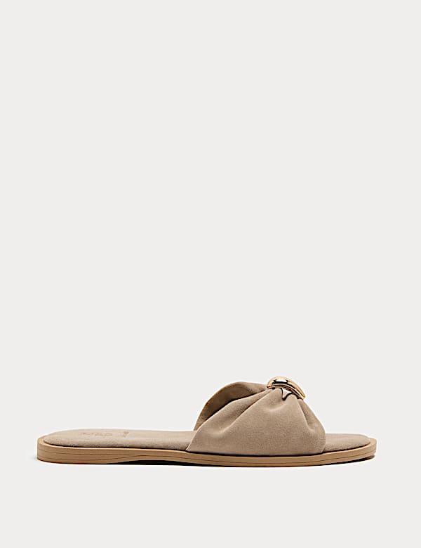 Suede Gold Trim Flat Mules - VN