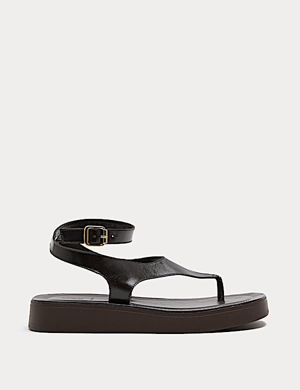 Leather Ankle Strap Flatform Toe Post Sandals - VN