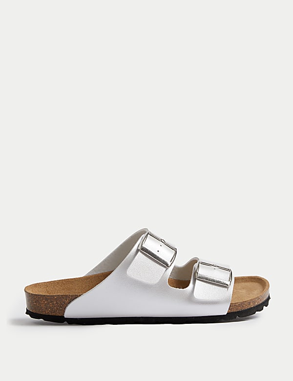 Leather Double Buckle Footbed Sandals SILVER Sandals M S CA