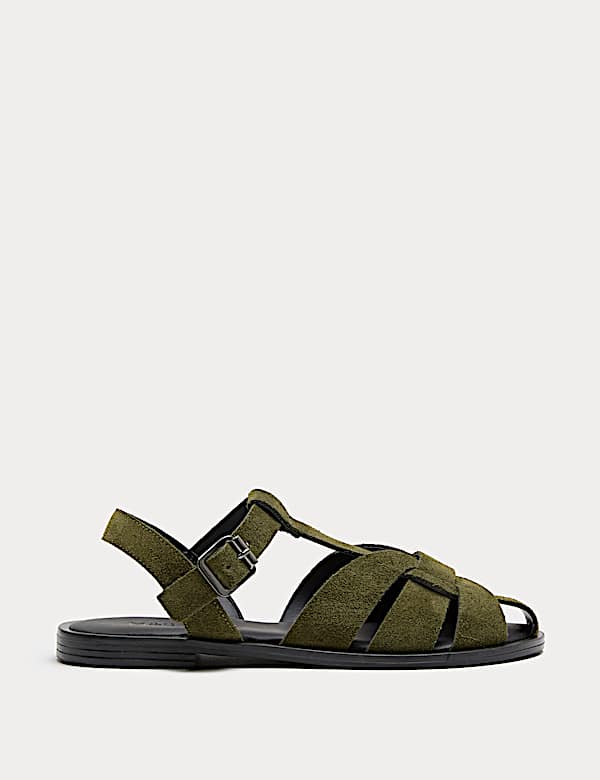 Suede Ankle Strap Flat Fisherman Sandals - DE