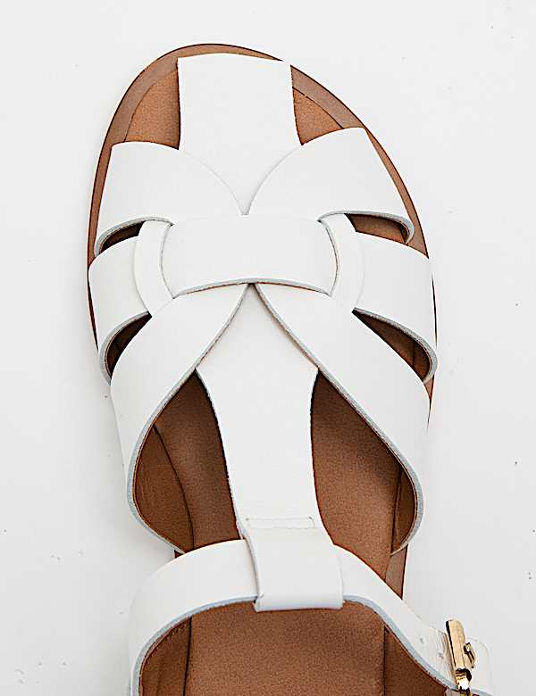 Leather Ankle Strap Flat Sandals - DE