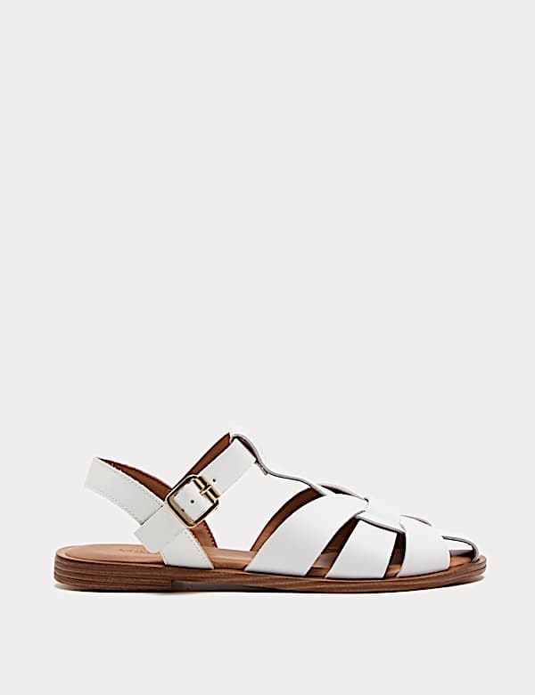 Leather Ankle Strap Flat Sandals - DE