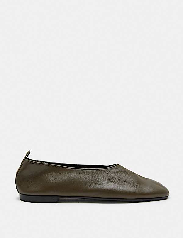 Leather High Vamp Flat Ballet Pumps - PL