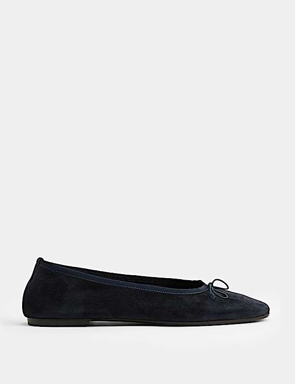 Suede Bow Flat Round Toe Ballet Pumps - PL