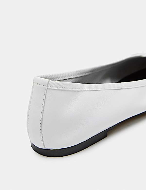 Leather Bow Flat Round Toe Ballet Pumps - SI