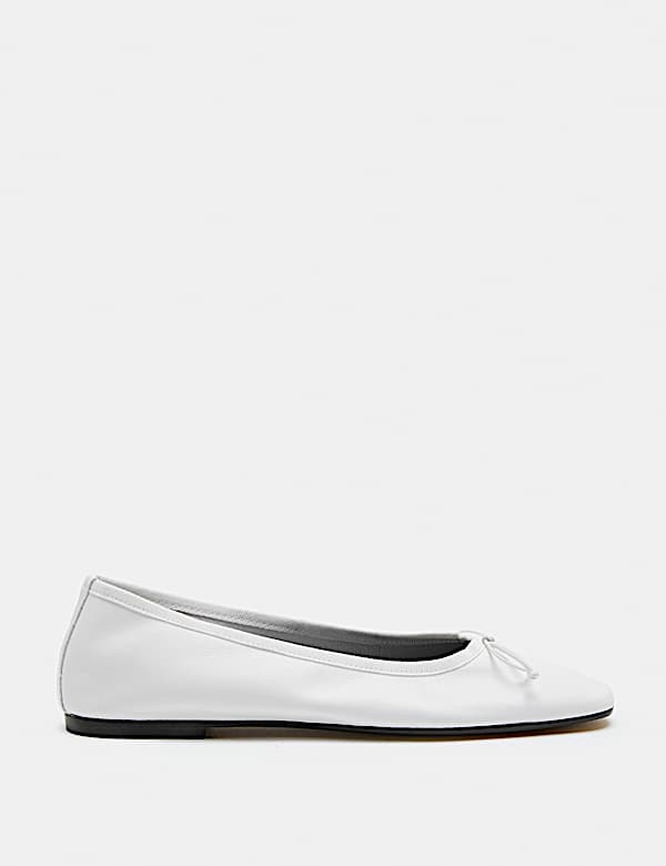 Leather Bow Flat Round Toe Ballet Pumps - SI