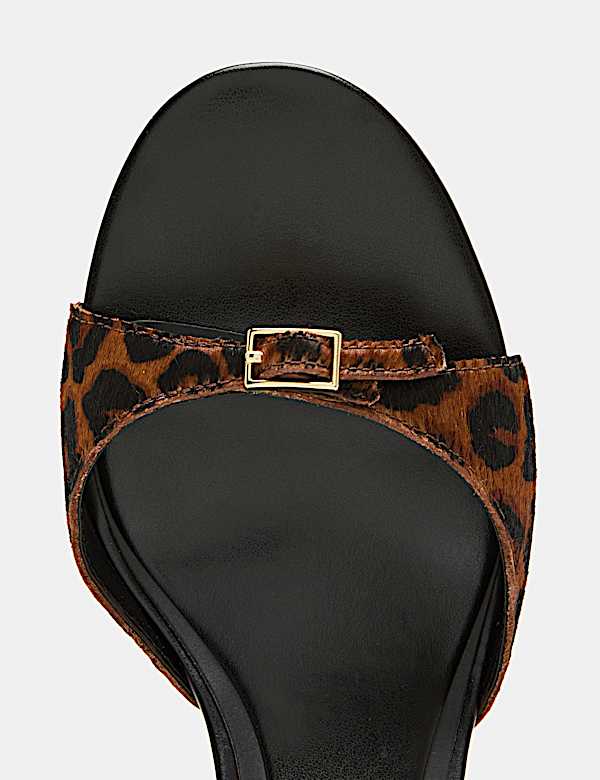 Leather Leopard Print Stiletto Heel Sandals - US